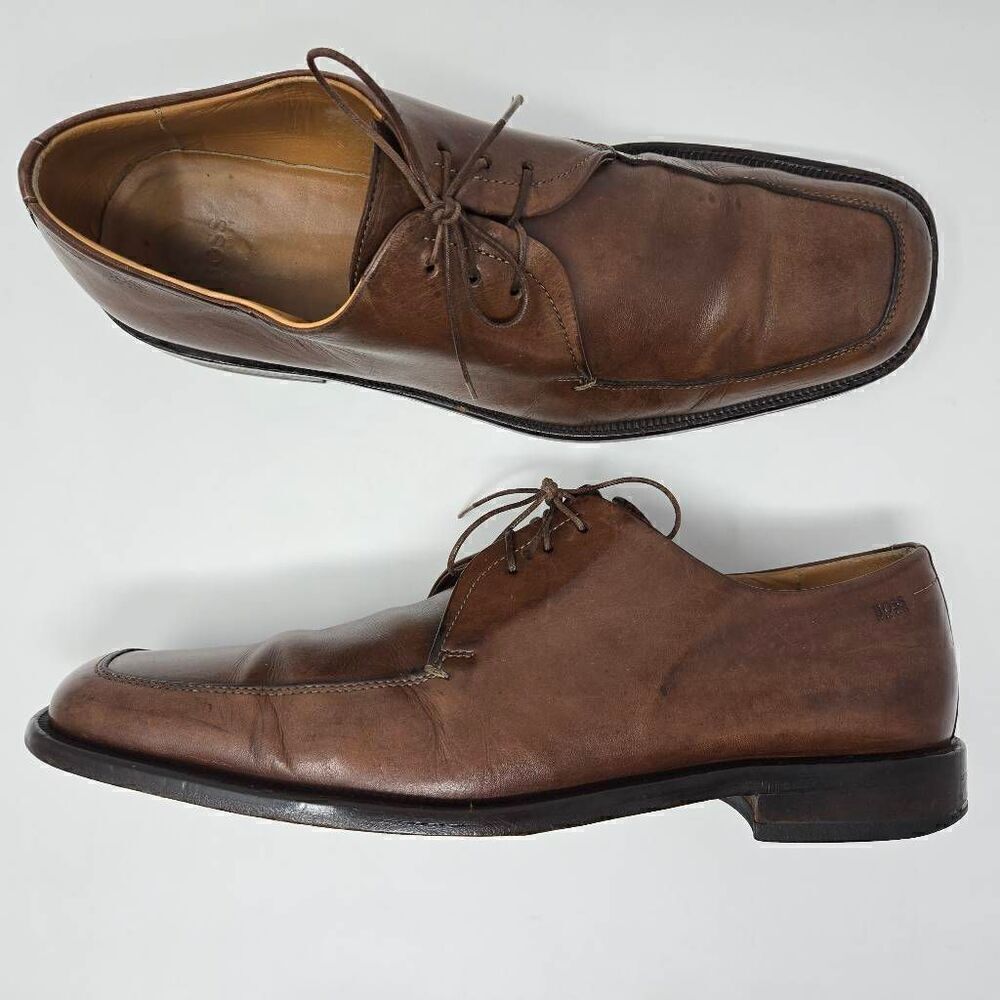 HUGO BOSS ITALY BROWN LEATHER SQUARE APRON TOE DERBY SHOES MENS SIZE 11 US